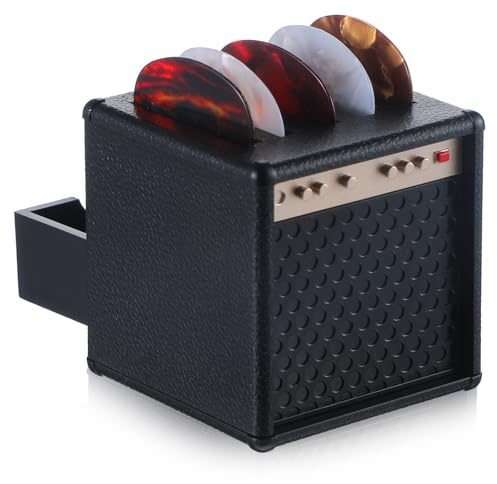 Guitar Picks Holder Box, Mini Guitar Amp Pick Holder Personalized Guitars Pick Display Case with 5 Guitars Picks for Musicians, Guitarists and Music Lovers, a Heart-Warming Gift