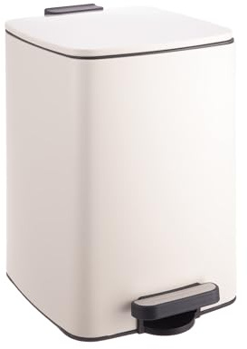 Relaxdays Mülleimer Küche, 12 Liter, Absenkautomatik, entnehmbarer Inneneimer, Mattes Metall, eckiger Treteimer, beige