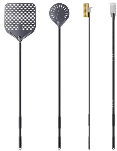NUTUNI Set di 4, 34 cm x 36 cm Pala per Pizza, 23cm Pala per Pizza in Alluminio Buona Presa,rastrello per cenere, spazzola rotante regolabile 160cm