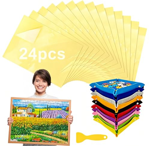 34 pcs Accessoires pour Puzzles—25 × 18 cm Feuille Collante Puzzle 10 Colores Trieur Puzzle 1pcs Bêche Convien Classement Fixation Collage pour Puzzles 3000 Pieces Bilatéral Colle Puzzle