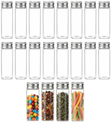 20 Piezas Tubos de Ensayo 30x100mm, Tubo de Ensayo con Tapa de Rosca, Botellas Sensoriales para Flores Especias DIY, Tubos de Vidrio Transparentes Resistentes al Calor para Plantas y Almacenamiento
