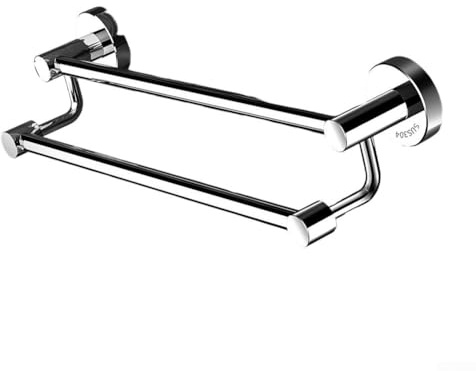 Double porte-serviettes sans perçage en acier inoxydable pour salle de bain - Barre de rangement antirouille pour douche et toilettes - 30 cm - 40 cm - Argent (30 cm)