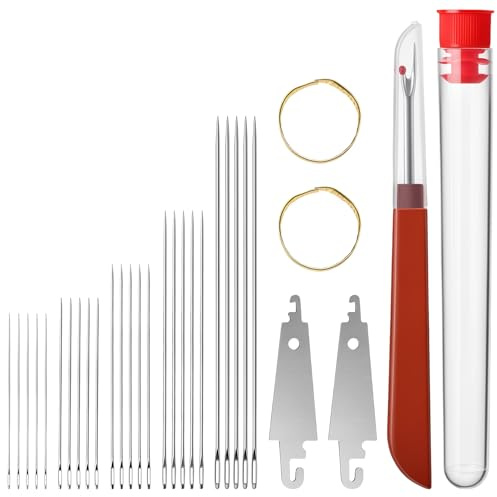 30 Pcs Large Eye Sewing Needles Stainless Steel Hand Sewing Needles for Embroidery 5 Size Easy Threading,Needle Sharp Large for Crafting, 2 Needle Threader 2 Thimble & 1 Thread Ripper