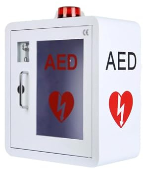 AED Defibrillator Aufbewahrung Schrank Wandmontage – Robustes Stahlgehäuse mit Alarm und Licht für alle AED Marken – Indoor und Outdoor geeignet, 36 x 20 x 40 CM