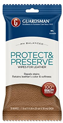 Guardsman Protect & Preserve Wipes For Leather 20 Wipes - Repels Stains, Retains Color and Softness, Great for Leather Furniture & Car Interiors - 470600