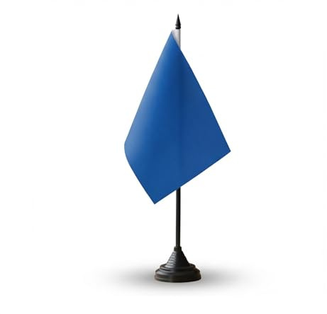 Flaggenfritze Tischflagge Einfarbig Blau 10 x 15 cm, blaue Flagge, reißfestes Polyester, farbintensiver Siebdruck, kleine Fahne mit Kunststoff-Sockel
