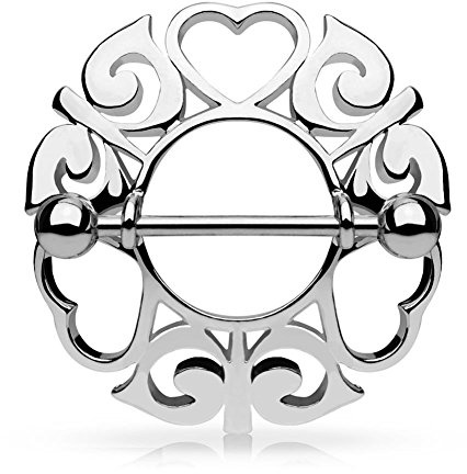 Paula & Fritz® Brustwarzen-Piercing Brustpiercing Frau Maenner Intimpiercing Mann Nippelpiercing Silber Gelbgold Roségold Schild Wachsende Herzen Edelstahl Chirurgenstahl 316L K17678_ST