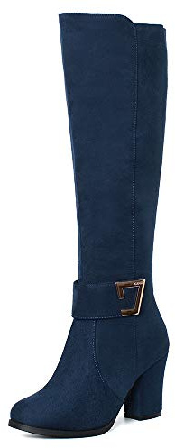 Onewus Botas de mujer Tacón bloque Cremallera Botas de caña larga, azul, 42 EU