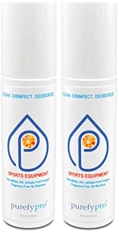 Purefypro Sports Equipment Disinfectant Spray - (4oz, 2pk) Kills 99.9999% MRSA, HIV, Athlete Foot Fungus, Virus and Fungi. No Rinse, No Residue. Sports Pads, Yoga Mats, Shoes, Boxing Gloves Euipment