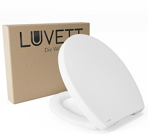 LUVETT® WC-Sitz C210 inkl. 3 Edelstahl Montagelösungen & Absenkautomatik Softclose, Made in EU, antibakterielles Duroplast, Toilettendeckel abnehmbar, Form:Oval