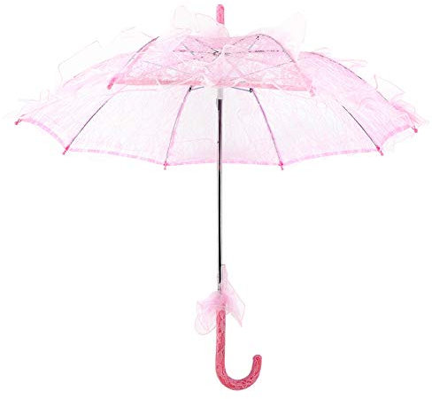 Braut Spitze Regenschirm, Elegante Spitze Bestickte Hochzeit Braut Regenschirm Sonnenschirm, Mini Vintage Romantische Dame Kostüm Zubehör für Hochzeiten Tanzen Fotografie Prop(Rosa)