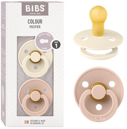 BIBS Colour Schnuller 2er-Pack, BPA-frei, Kirschform Nippel. Naturkautschuk/Latex, Hergestellt in Dänemark. Größe 1 | 0+ Monate | 2-Pack, Ivory/Blush