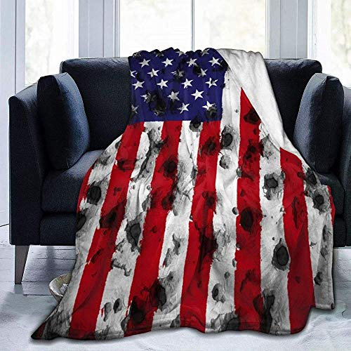 YuLiZP Decke Wohn Kuscheldecken Usa Flag War Bullet Hole Flauschige Decke Ganzjährig Leicht Und Weich Bequeme Wohnkultur Decke Bett Sofa Stuhl Geeignet Für Erwachsene Und Kinder-50X40 Inch