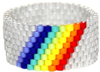 Delica-Glasperlen-Ring in Silber und Regenbogenfarben, gewebter breiter Bandring Peyote-Stitch flexibler Perlenring #032 Regenbogen
