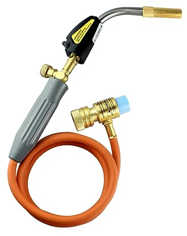 RTMMFG Selbstzündender Propan-Lötbrenner Mapp Gas-Schweißbrenner mit Messingkopf, verstellbarer Wirbel-Flammenauslöser, One-Touch-Zündung, 1,5 m Schlauch