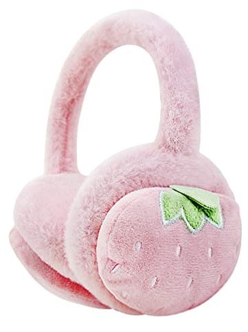 Kids' Girls' Lovely Plush Earmuff Thermal Ear Cover With Glittering Rabbit Ears Soft Velvet Ear Muff Warmer Wrap Winter for Children (Pink Strawberry)