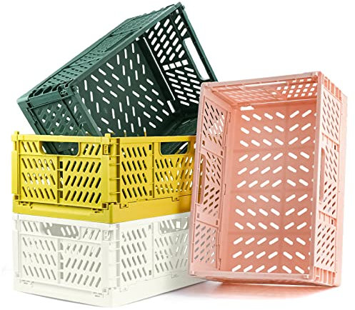FHzytg 4 Stück Faltbare Klappboxen, Körbe Korb Faltkisten Plastik aus Kunststoff Aufbewahrung Korb Klappkiste Stabil (30.5 * 20.5 * 12.5cm)