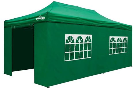 Dellonda Premium 3 x 6m Pop-Up Gazebo with Side Walls, Heavy Duty, PVC Coated, Water Resistant - Green Canopy - DG174