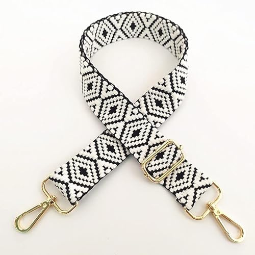 PTNKUIIY Taschengurt Schulterriemen für Taschen Breite 3.8cm 80-130cm mit Karabiner in Farbe Gold Bunter Ersatz Verstellbarer Umhängegurt Schultergurt für Damen und Herren, DIY Zubehör,Schwarz Weiß