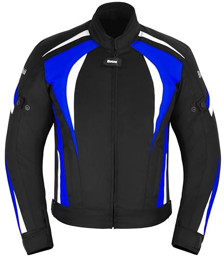 Buchii - Giacca da moto in tessuto per uomo e moto, da uomo, corazzata, approvata CE, impermeabile per tutte le stagioni, giacca da corsa Adventure & Touring Racer, Nero e blu, 3XL