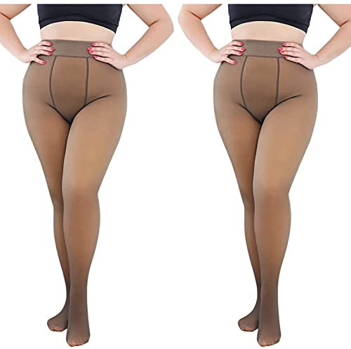 Blingko Damen Leggings Große Übergröße Strumpfhose Stützstrumpfhose Plus Size Winter Fleece gefütterte Warme Thermo Fake Durchsichtige Pantyhose Hose verdickte Winterstrumpfhose 80 G