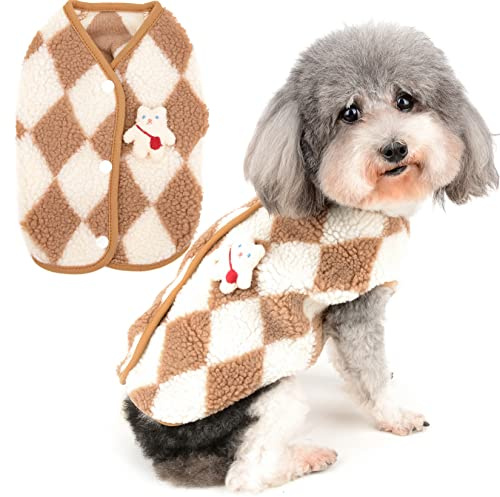Zunea Manteau d'hiver pour Petits Chiens Pull en Polaire Doux et Chaud Vêtement Duveteux Manteau Pelucheux à Carreaux Temps Froid Vêtement pour Animal de Compagnie Chihuahua Yorkshire Chats Marron S