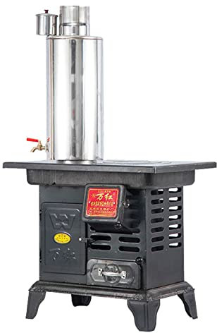 YYUINU Estufa De Leña De Hierro Fundido Multifuncional De Ahorro De Energía, Estufa De Leña para Cocinar Sin Humo con Horno, Depósito De Agua Caliente De Acero Inoxidable,C