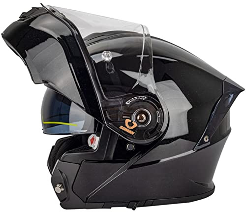 Klapphelm Motorradhelm Rollerhelm mit Doppeltem Sonnenvisier DOT/ECE Zertifiziert Klappbarer Modularer Motorrad Helme Integralhelm Multifunktion Sturzhelm für Damen Herren, Schwarz-3XL(65~66cm)