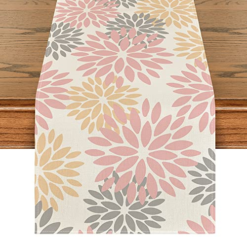 Artoid Mode Blumen Rosa Dahlien Frühling Tischläufer, Saisonnal Sommer Küche Tisch Dekoration Drinnen Urlaub Party Dekor 40x100 cm