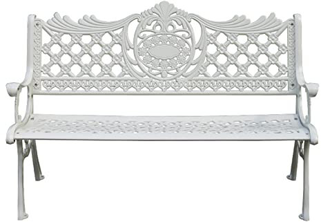 TUDERE Gartenbank mit Armlehne 2-Sitzer Alu-Bank Sitzbank, Gartenmöbel, Rustikale Bank für Garten, Balkon & Terrasse, Gartenmöbel (White)