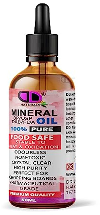 DD Teck Food Grade Mineral Oil – Chopping Board Oil for Cutting Boards, Butcher Blocks & Countertops – Food Safe Wood Conditioner for Wood, Bamboo, Slate & Stone (50ml Glass Bottle Dropper)