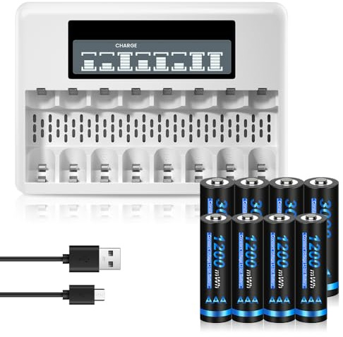 CITYORK AA AAA wiederaufladbare Lithium-Ionen Batterien mit 4 Stücke 1.5V 3000mWh AA Lithium Akku und 4 Stücke 1200mWh AAA Batterien und Batterieladegerät