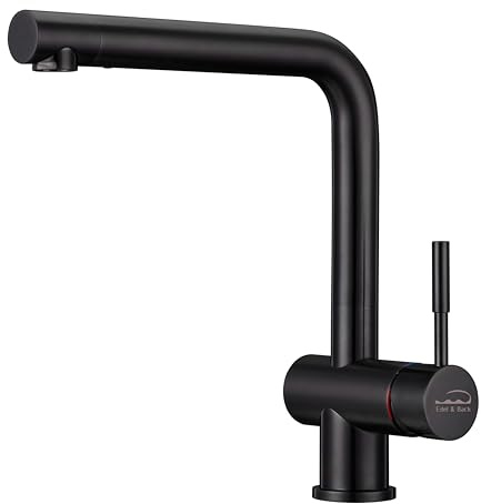 Edel & Bach hochwertiger Küchenarmatur, Präzisionsguss Wasserhahn aus SUS304 Edelstahl, 140° schwenkbar, gebürstete Oberfläche Grauschwarz