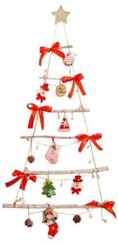 ARKEM Árbol de Navidad Colgante con Luces, Árbol de Navidad de Madera montado en la Pared Decoración de la Sala de Estar, Árbol de Escalera de Madera Luces LED Decoración de Pared-A