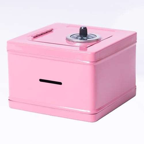Geldkassette Aus Stahl, Geldbox Zahlenschloss, Abschließbar Tresor Trinkgeldkasse, Geeignet Als Spardose, kleiner Safe, Tresor，13.5 X 13.5 X 9.5cm (Rosa)