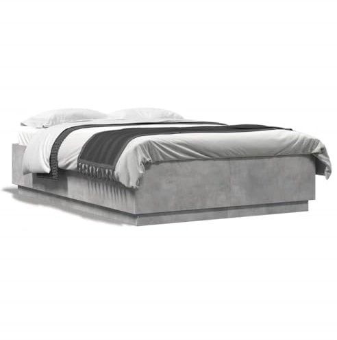 Homgoday Bettgestell Holzbett Doppelbett Einzelbett Jugendbett Gästebett ohne Kopfteil Bett mit Lattenrost für Schlafzimmer Gästezimmer Betongrau 140x200 cm Holzwerkstoff