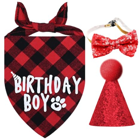 1 écharpe, 1 bonnet, 1 nœud papillon, bonnet d'anniversaire pour chien, tenue d'anniversaire pour chien, accessoire de fête pour chien, accessoire pour animaux de compagnie, nœud papillon
