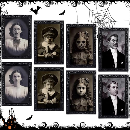 Yomaido 4 Piezas Decoración De Halloween Con Marcos De Fotos De Terror 3D Con Caras Cambiadas, Decoración De Retratos De Terror, Pórtico Circular Con Paredes De Puertas Para Decorar El Hogar Gótico