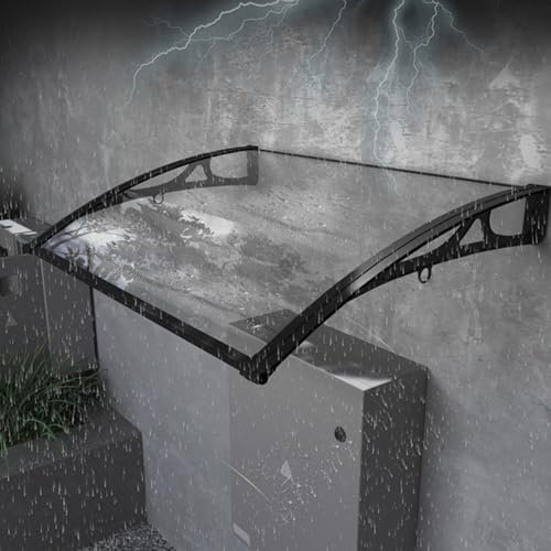 Vordach für Haustür Überdachung aus Schwarzer Aluminiumbügel und Transparente Polycarbonat,Pultbogenvordach,Pultvordach,Türvordach für Eingangsbereich für Tür Terrasse Balkon (60 x 280cm)