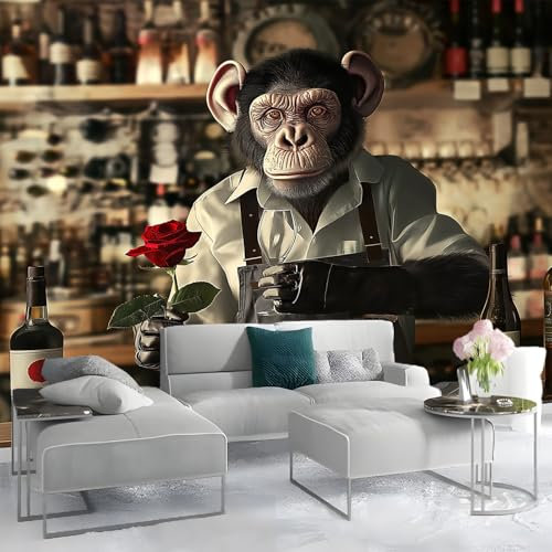 Fototapete Realistischer anthropomorpher Affe 300 x 210 cm für Wohnzimmer Schlafzimmer Flur Modern Braun Vliestapete Wandtapete Motivtapeten UV-Beständig