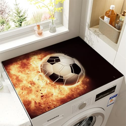 PEIHUODAN Housse Machine a Laver Tapis Protection Dessus De Lave Linge Top Souple Imperméable Décor Football 3D Housse Universelle Machine A Laver pour Machine à Laver Ou Sèche-Linge (Gelb,50x80cm)