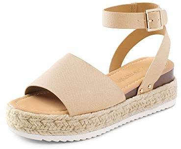 DREAM PAIRS Espadrilles compensées décontractées avec sangle de cheville pour femme - Chaussures d'été habillées et confortables