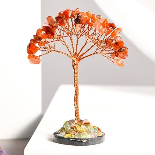 Namzi 1 árbol de piedra de cristal rojo natural, decoración de base de grava natural, escritorio creativo para el hogar, oficina, piedra natural, decoración de árbol de vida