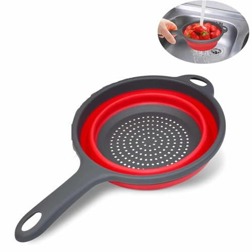 CHEFZOCO Colador plegable para cocina, Escurridor de pasta, Escurre Verdura, Escurridor Plegable para Ollas, Accesorio para cocina, Libre de BPA, Silicona, Apto para lavavajilla, Con asas