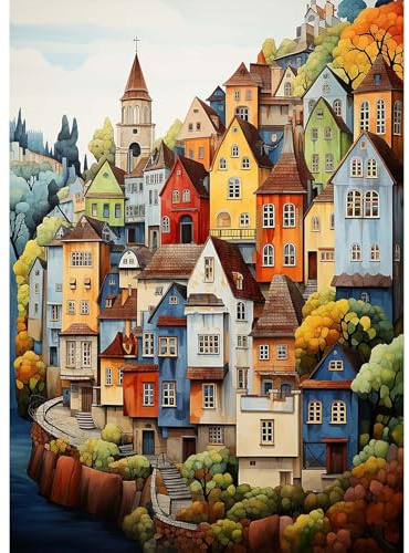 Jawecci Haus Diamond Painting Erwachsene, 5D Diamant Painting Bilder Erwachsene Landschaft, DIY Runde Landschaft Diamant Kunst Set Diamant Malerei Kinder für Home Dekor 30x40cm