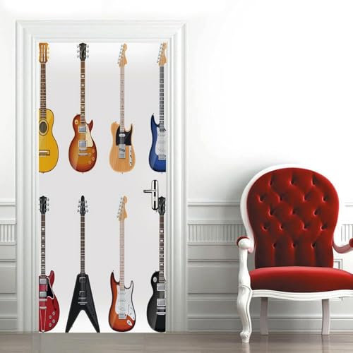 TACOKI Türtapete Selbstklebend Türposter Weißer Hintergrund Türbekleben Gitarre Türbilder, 3D Effekt Fototapete Türfolie Poster Türaufkleber Wandtattoo Tür Dekoration Stickers 95x215 cm v988