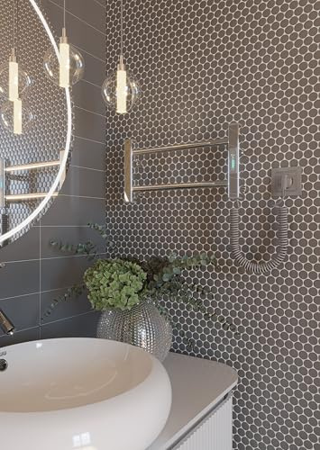 Elna Elektrischer Zusatz-Handtuchheizkörper 35W – 205 x 530 mm – Chrom Edelstahl – Kompakter Wandheizkörper IP44 – Mit Timer & Thermostat – Energieeffizient für Bad & Gäste-WC