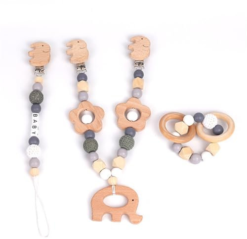 Ueiwffzo 3 Stück Kinderwagenspielzeug Niedliche Tierform Kinderwagen Kette Holz Tiere-Elefantenkette, Baby Wagenkette, Babyschale Spielzeug für Babygeschenke zur Geburt (Elefanten)
