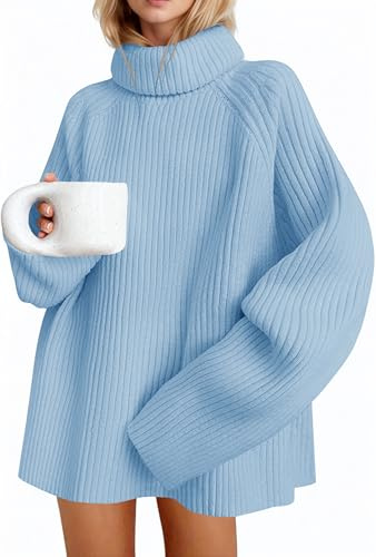 Saodimallsu Damen Rollkragen Pullover Oversized Langarm Strickpullover Feinstrick Einfarbig Winter Casual Elegant Basic Oberteile Pullis