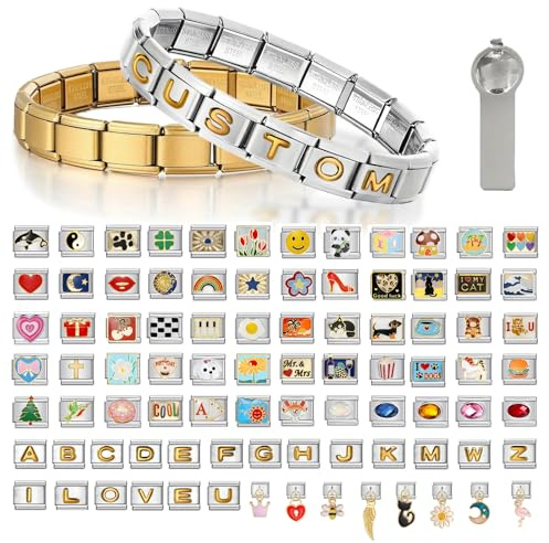 SIMIEEK Pulsera italiana y dijes personalizados, 10/15/20, más de 100 diseños. Pulsera de eslabones ajustables de acero inoxidable con herramienta. Regalos para mujeres